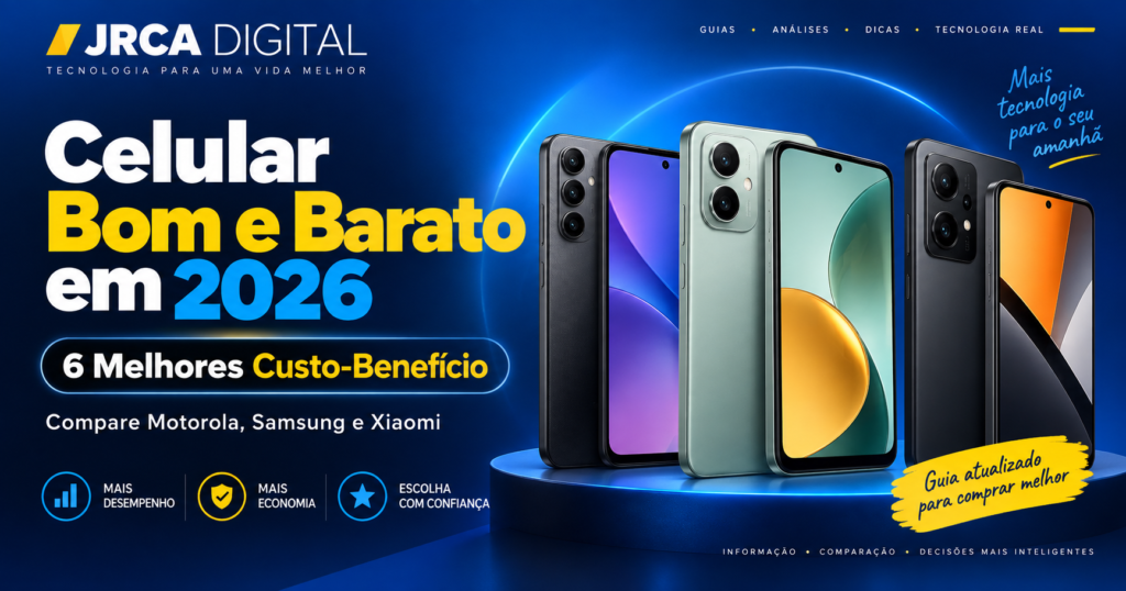 Celular bom e barato em 2026 com modelos Motorola, Samsung e Xiaomi
